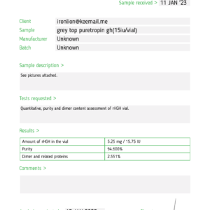 Grey Top Puretropin gh HPLC testing 2023